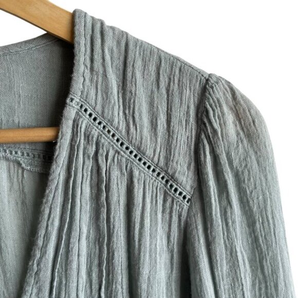 Free People Boho Button-Down Blouse Size Small Green Flowy - Picture 7 of 11